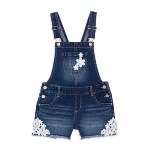 JORDACHE Girls Shortalls Size Small 6 -6X Denim Cut Offs Crocheted Pockets New